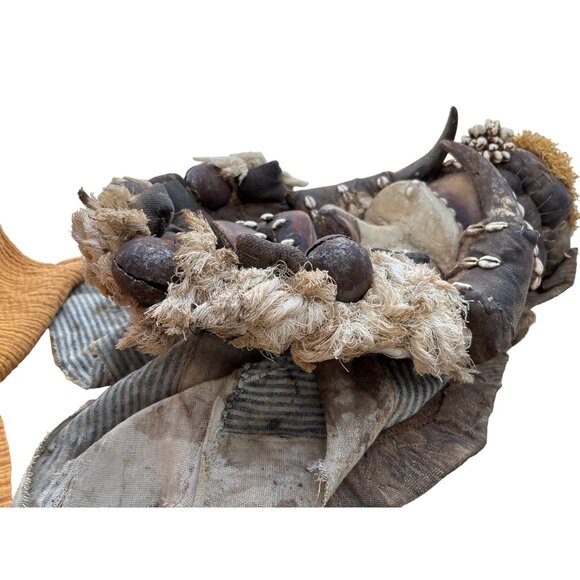 African Tribal Mask With Cowrie Shells Handcrafted Wooden Wall Decor - Picture 7 of 16